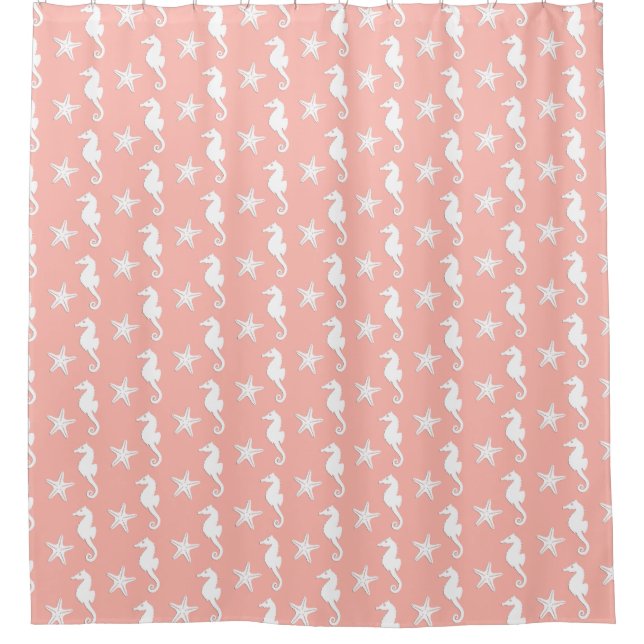 Seahorse & starfish - Light Coral Pink Shower Curtain (Front)