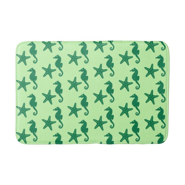 Seahorse & starfish - lime and emerald green bath mat (Front)