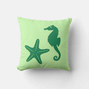 Seahorse & starfish - lime and emerald green cushion