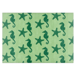 Seahorse & starfish - lime and emerald green cutting board