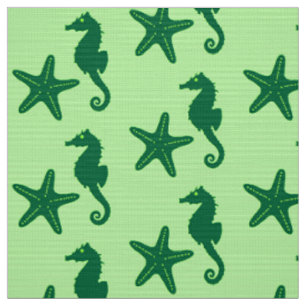 Seahorse & starfish - lime and emerald green fabric