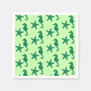 Seahorse & starfish - lime and emerald green napkin