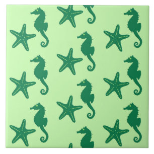 Seahorse & starfish - lime and emerald green tile