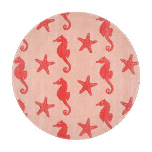 Seahorse & starfish - shades of coral orange cutting board