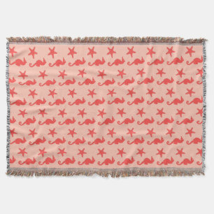 Seahorse & starfish - shades of coral orange throw blanket