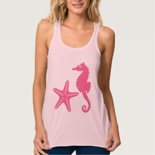 Seahorse & starfish - shades of coral pink singlet
