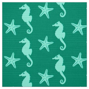 Seahorse & starfish - teal and seafoam green fabric