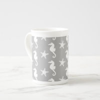 Seahorse & starfish - white on silver grey