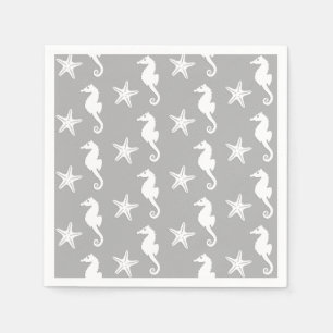 Seahorse & starfish - white on silver grey napkin