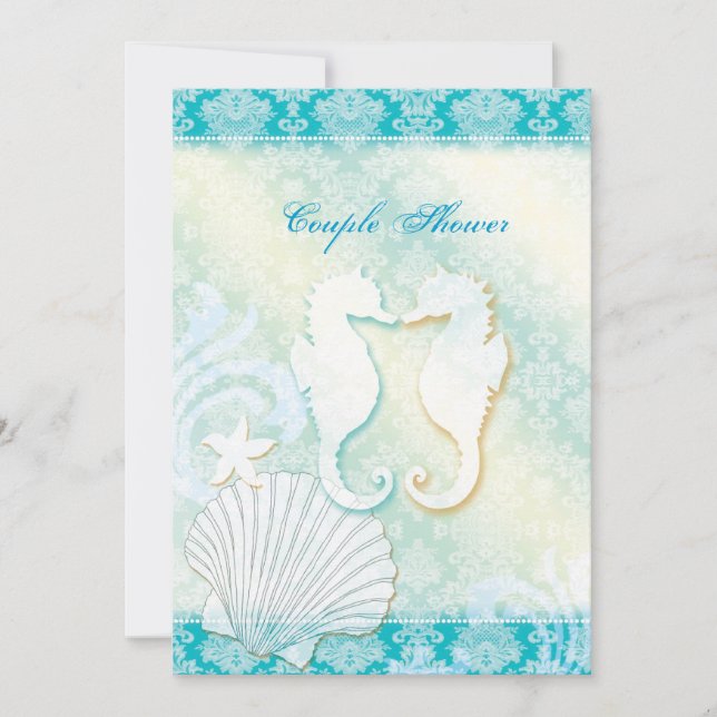 Seahorse Summer Beach Wedding Couples Shower Invitation (Front)