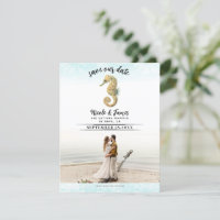 Seahorse Teal & Gold Watercolor Save the Date