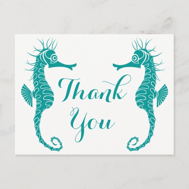 Seahorse Teal Green Turquoise Thank You Beach Postcard (Front)