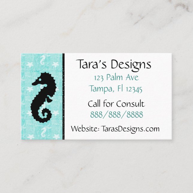 Seahorse Tropical Oceanic Teal Business Cards (Front)
