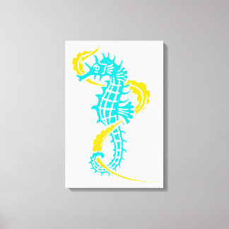 Seahorse turquoise, yellow and seaweed canvas print