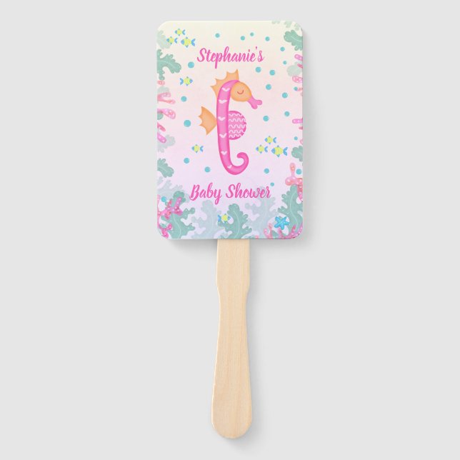 Seahorse Under The Sea Baby Shower Hand Fan (Front)