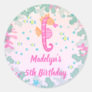 Seahorse Under The Sea Birthday Classic Round Sticker