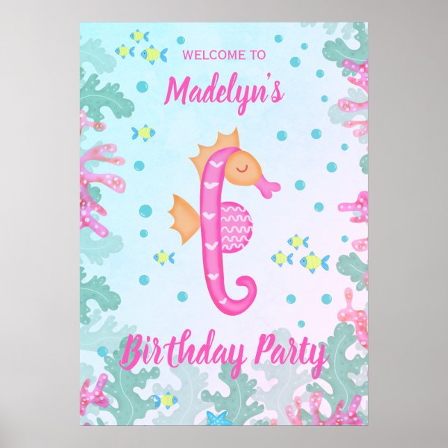 Seahorse Under The Sea Birthday Party Poster (Front)