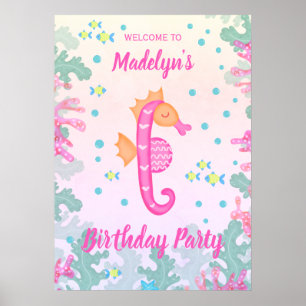 Seahorse Under The Sea Birthday Party Poster
