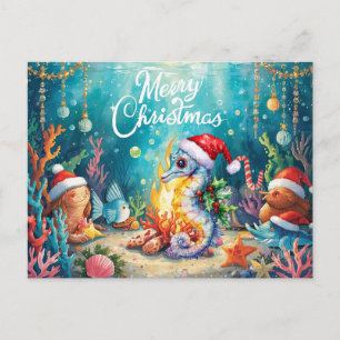 Seahorse Under the Sea Christmas Party  Holiday Postcard