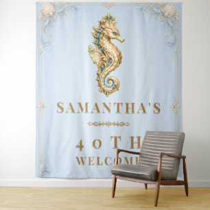 Seahorse vintage beach milestone birthday photo  tapestry