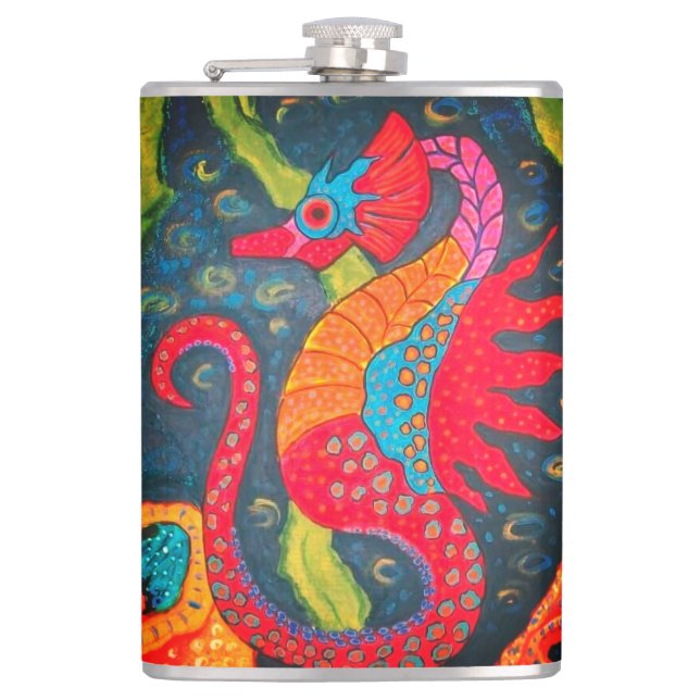 Seahorse Vinyl Wrapped Flask (Front)