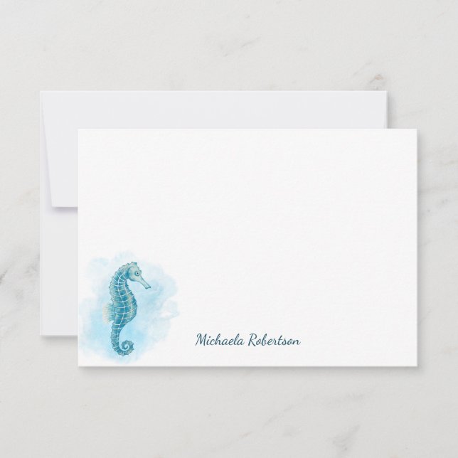 Seahorse Watercolor Ocean Personalised Card (Front)