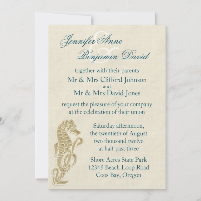 Seahorse Wedding Invitation (Front)