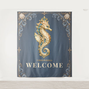 Seahorse welcome sign beach photo backdrop tapestry