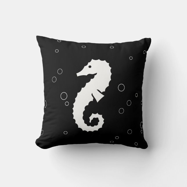 SEAHORSE WHITE on black pillow (Front)
