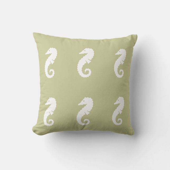 SEAHORSE WHITE on GREY pillow (Front)