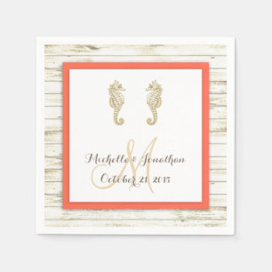 Seahorse Whitewashed Wood Beach Wedding Napkin