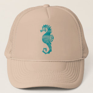 Seahorse with aqua waves trucker hat