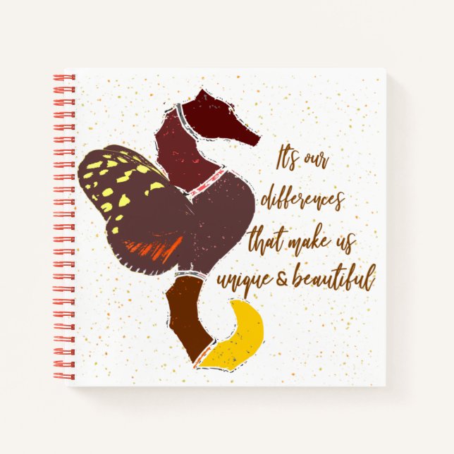 seahorse with butterfly wings quote brown text notebook (Front)