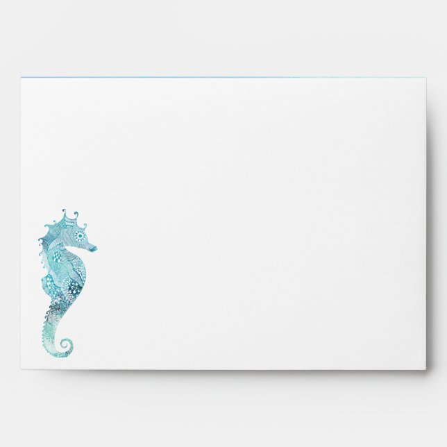 Seahorse with Watercolor Lining Wedding Envelope (Front)