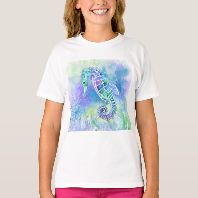Seahorse -  Wonderful Underwater Life - Drawing - T-Shirt (Front)