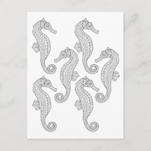 Seahorses Adult Colouring Postcard