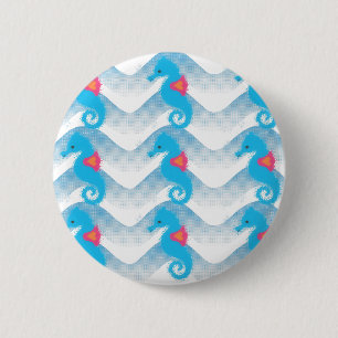 Seahorses And Blue Waves Pattern 6 Cm Round Badge