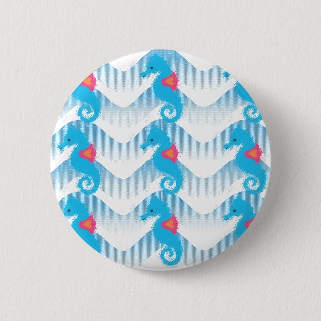 Seahorses And Blue Waves Pattern 6 Cm Round Badge (Front)