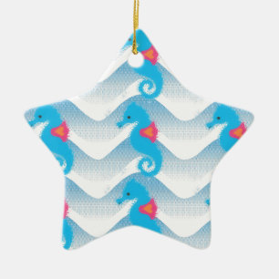 Seahorses And Blue Waves Pattern Ceramic Tree Decoration
