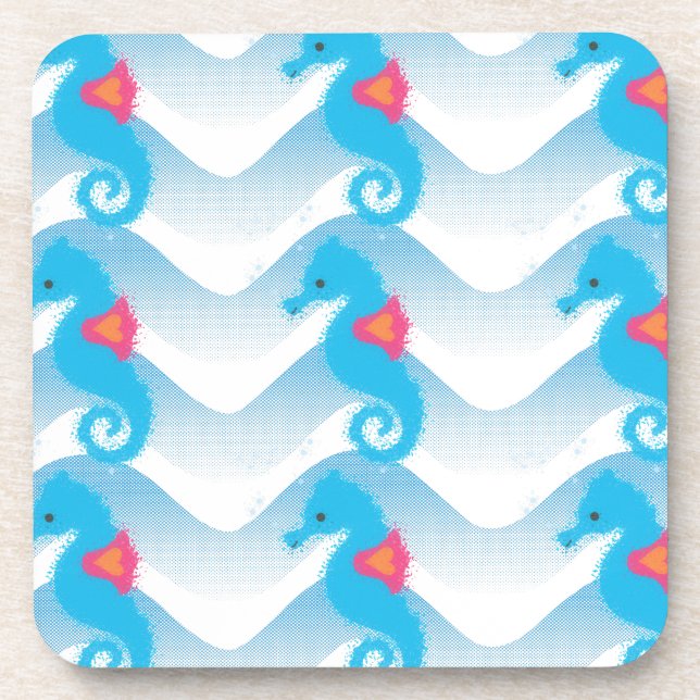 Seahorses And Blue Waves Pattern Coaster (Front)