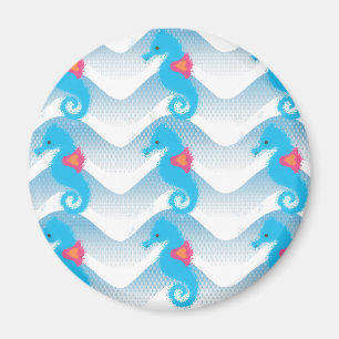 Seahorses And Blue Waves Pattern Magnet
