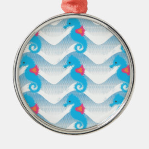 Seahorses And Blue Waves Pattern Metal Tree Decoration