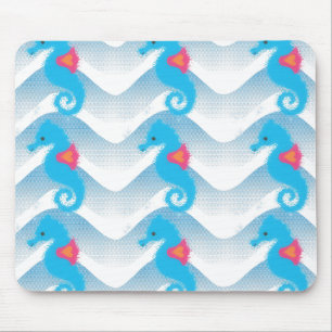 Seahorses And Blue Waves Pattern Mouse Pad