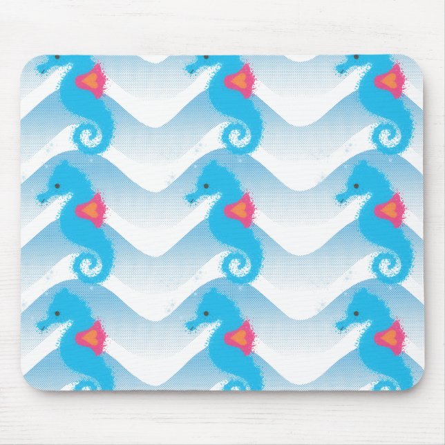 Seahorses And Blue Waves Pattern Mouse Pad (Front)