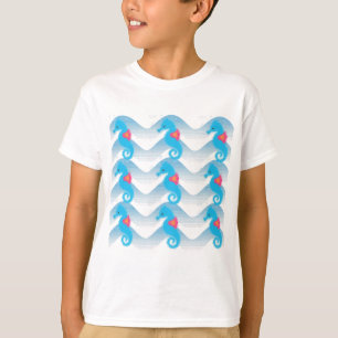 Seahorses And Blue Waves Pattern T-Shirt