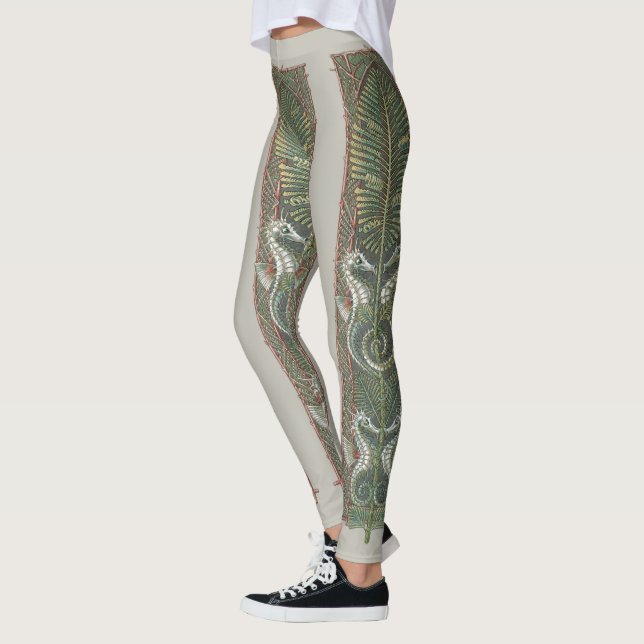 Seahorses and Seaweed, Vintage Art Nouveau Leggings (Left)