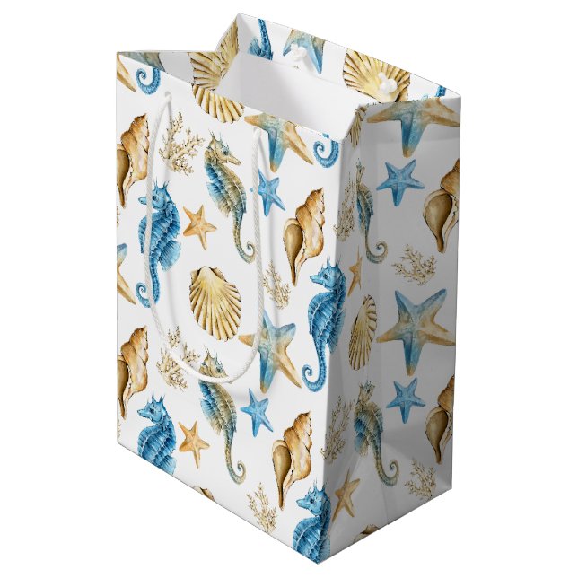 Seahorses and Starfish On White  Medium Gift Bag (Back Angled)