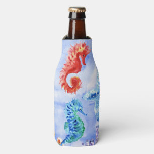 Seahorses And Starfish With Corals Pattern Bottle Cooler