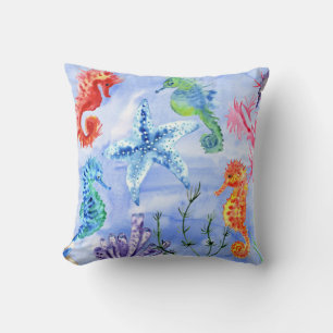 Seahorses And Starfish With Corals Pattern Cushion