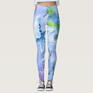 Seahorses And Starfish With Corals Pattern Leggings